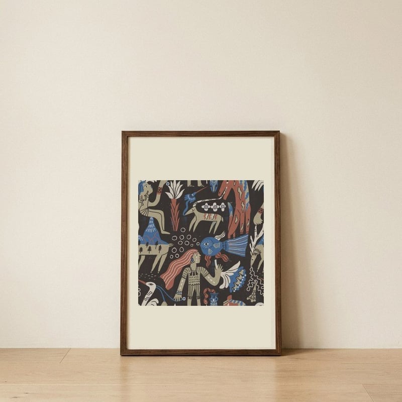 Mystical Folk Art Creatures — framed, leaning against the wall