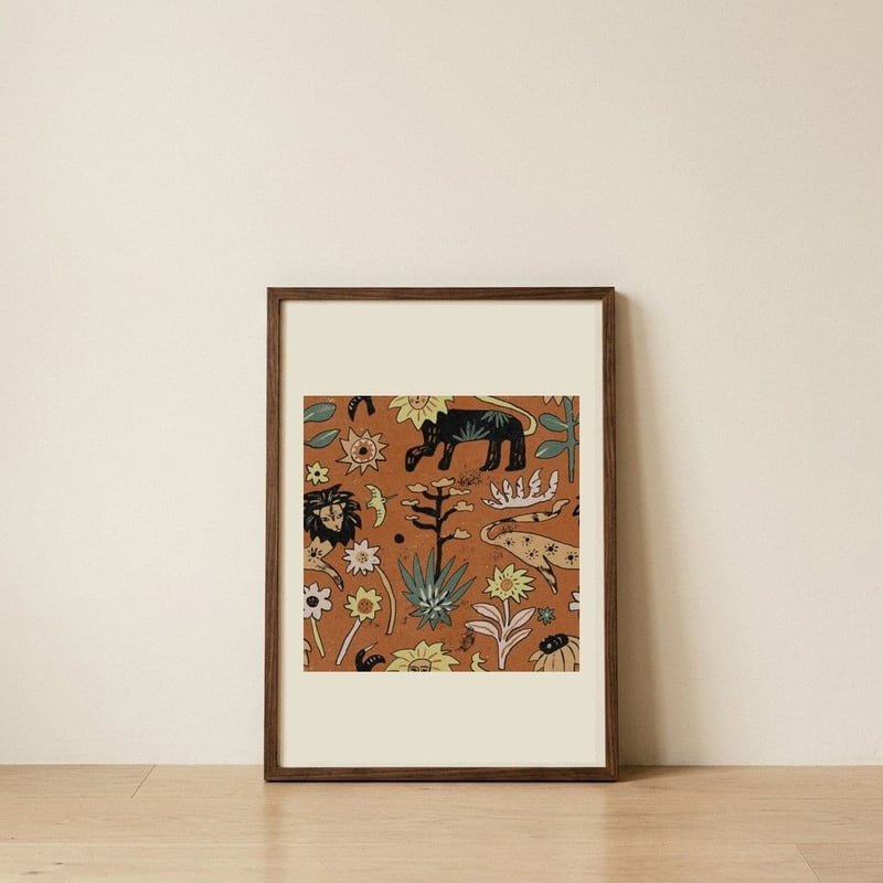 Stylized Desert Wildlife — framed, leaning against the wall