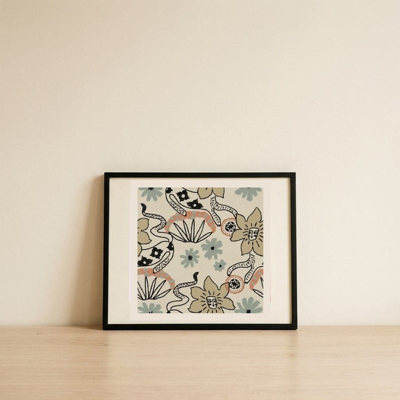 Bohemian Floral Snakes — framed, leaning against the wall