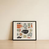 Nordic Folk Cups And Birds — framed, leaning against the wall thumbnail