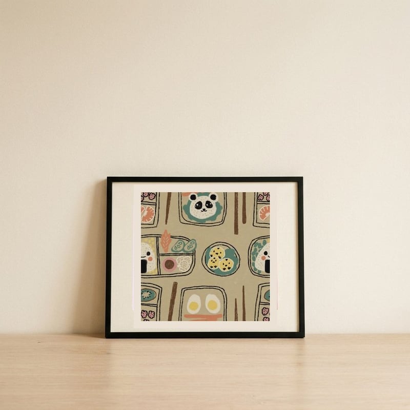 Panda Onigiri Bento — framed, leaning against the wall