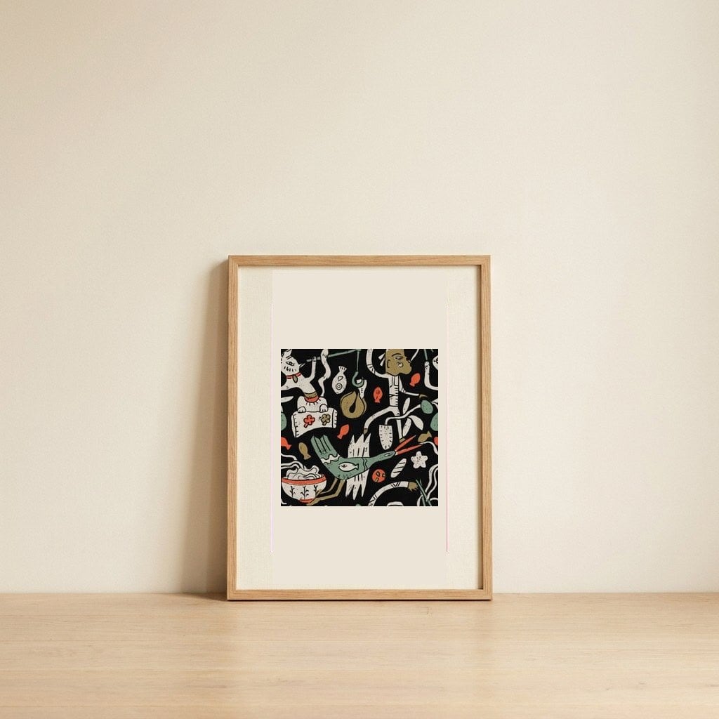 Tribal Figures And Animals — framed, leaning against the wall