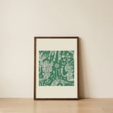 Green Garden Folk Pattern — framed, leaning against the wall thumbnail