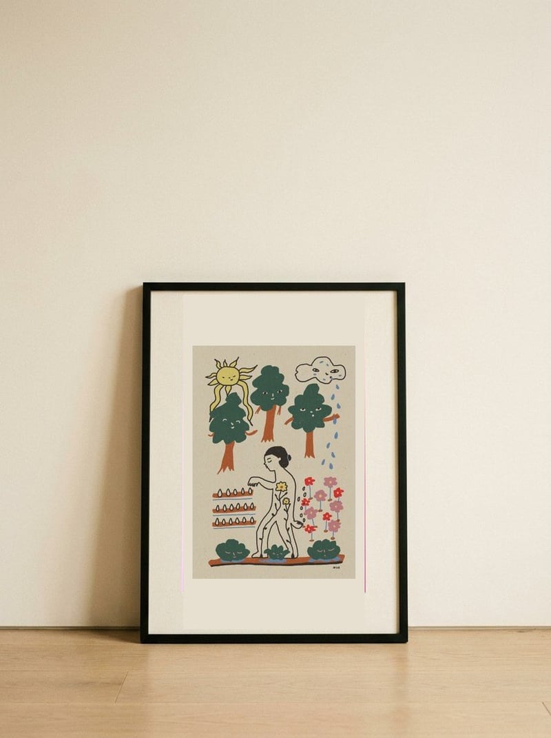 Inner Garden Growth — framed, leaning against the wall
