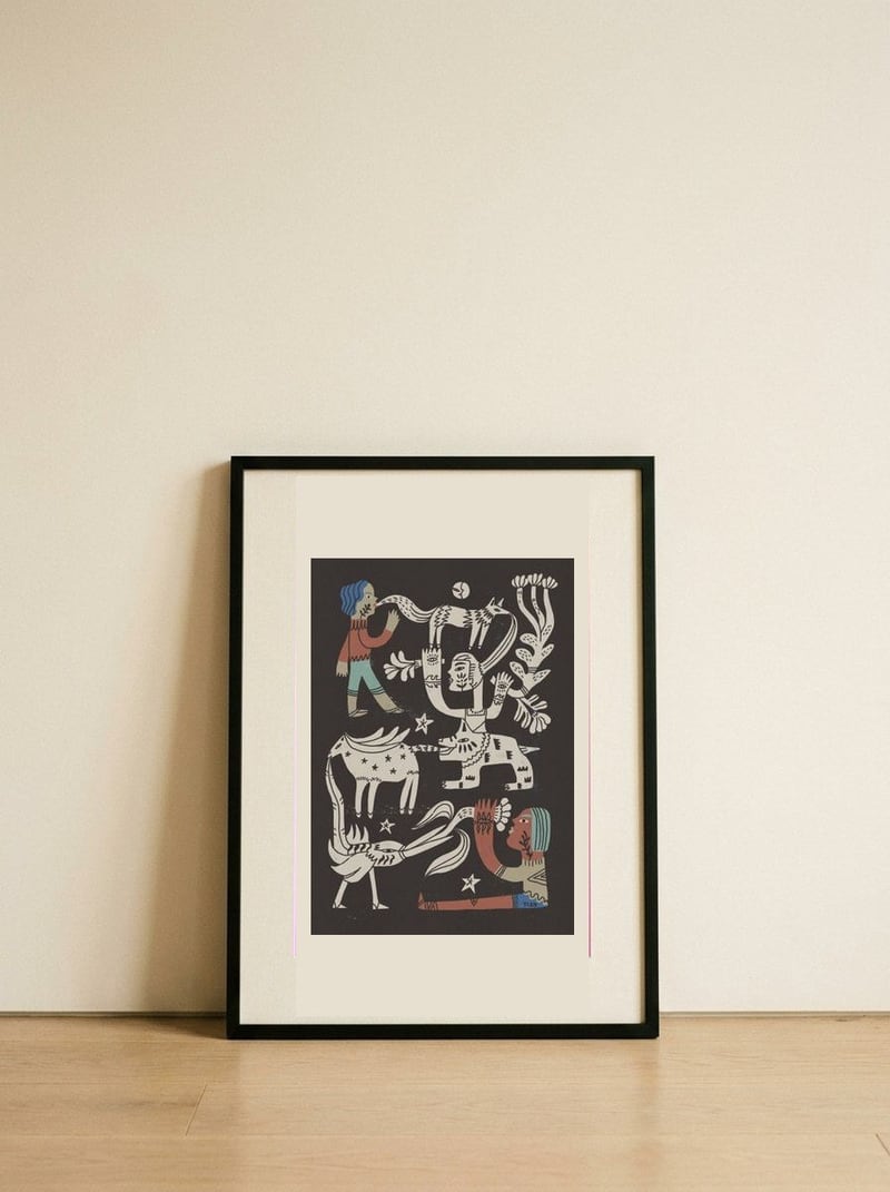 Tribal Spirit Animals — framed, leaning against the wall