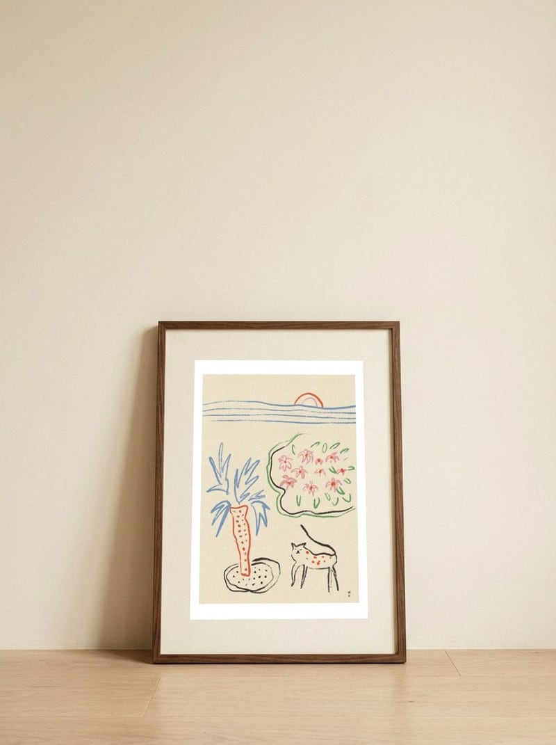 Tropical Cat Garden — framed, leaning against the wall