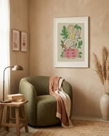 Whimsical Woman and Rabbit framed in a tender room thumbnail