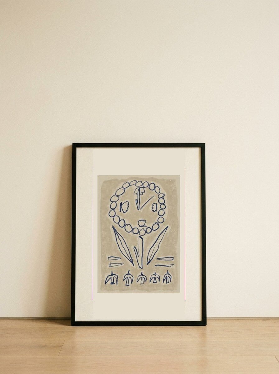 Folk Art Flower Symbols — framed, leaning against the wall