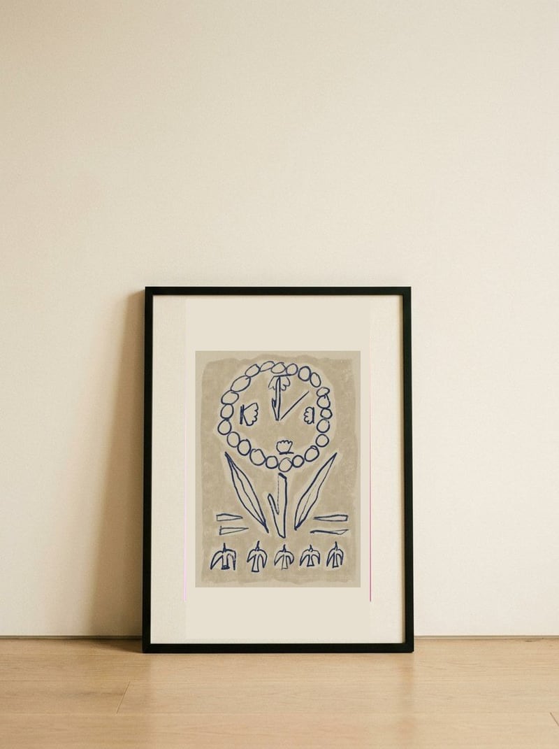 Folk Art Flower Symbols — framed, leaning against the wall