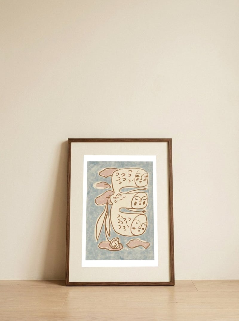 Ethereal Dream Figures — framed, leaning against the wall