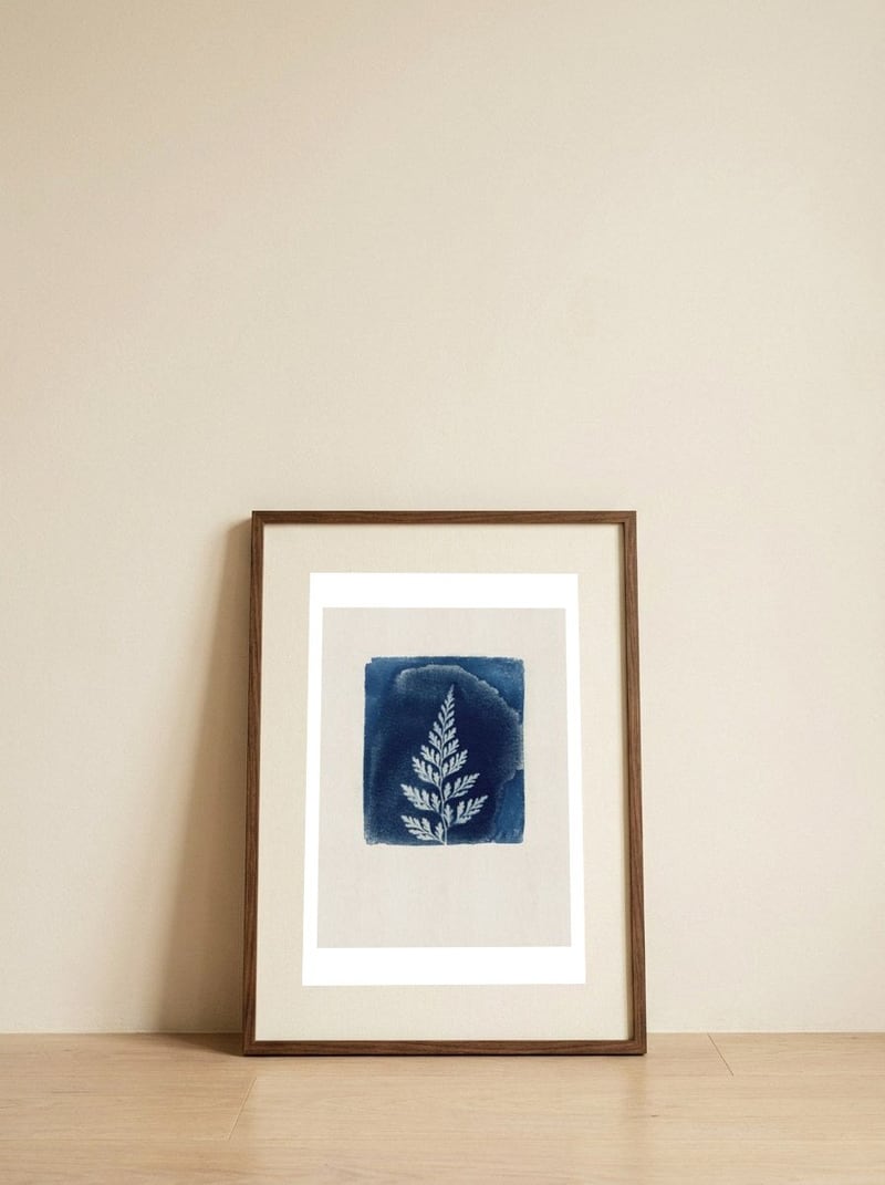 Delicate Blue Fern — framed, leaning against the wall
