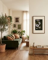 Moody White Blossoms framed in a grounding room thumbnail