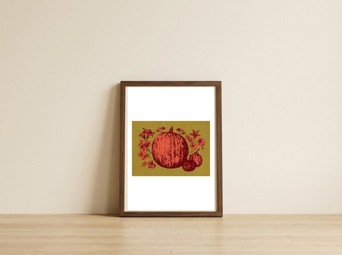 Autumn Pumpkin Harvest — framed, leaning against the wall