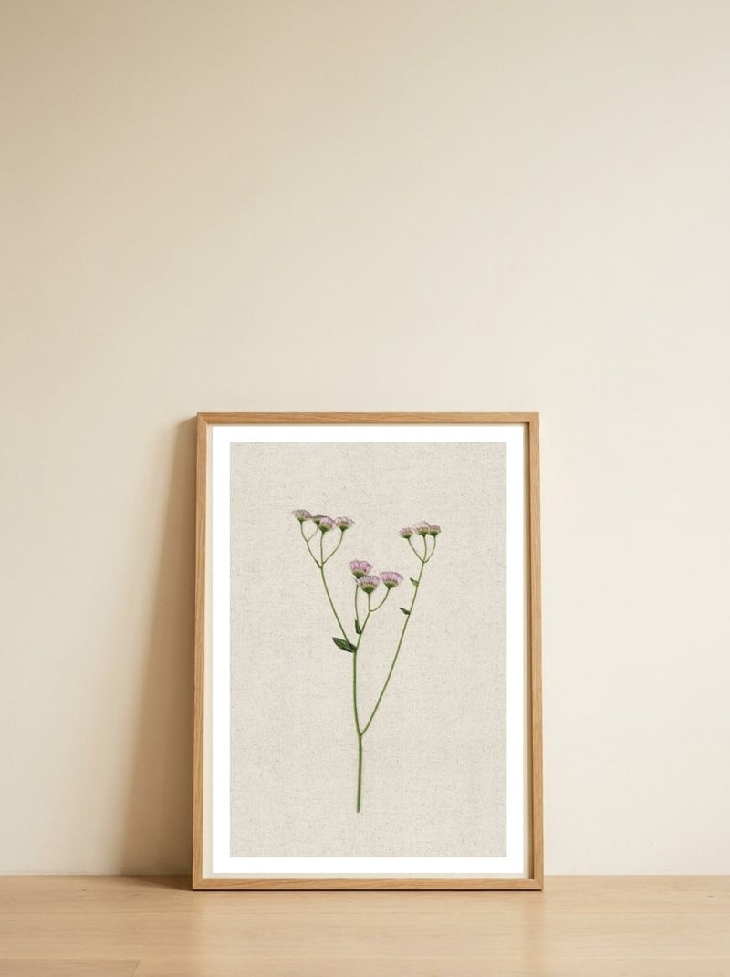 Delicate Pink Wildflowers — framed, leaning against the wall