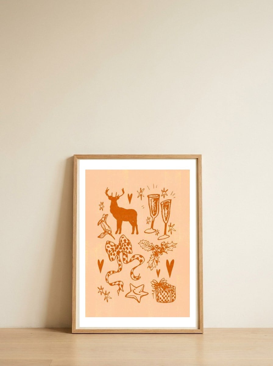 Festive Holiday Elements — framed, leaning against the wall
