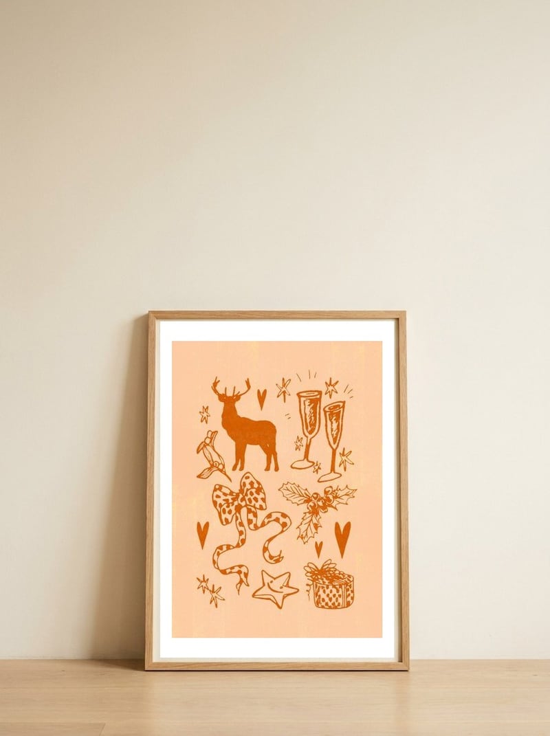 Festive Holiday Elements — framed, leaning against the wall