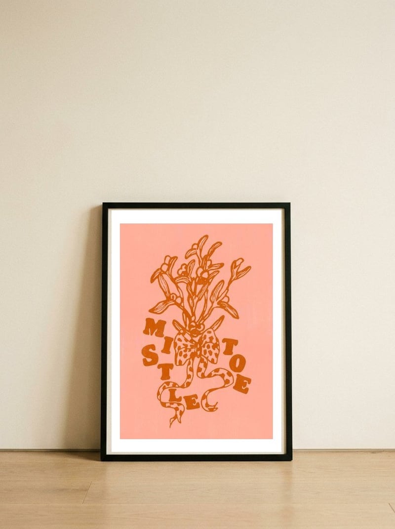 Retro Mistletoe Holiday — framed, leaning against the wall