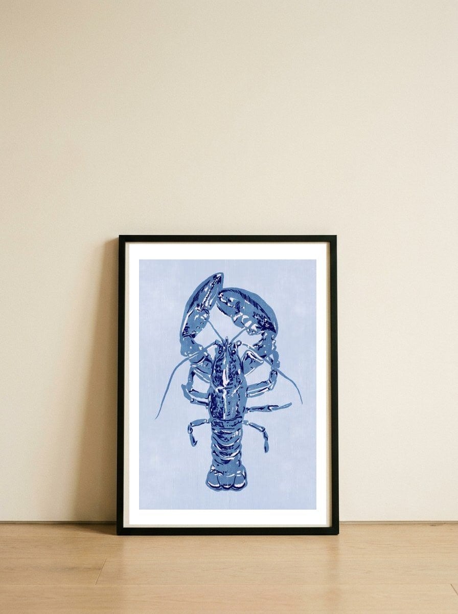 Indigo Blue Lobster — framed, leaning against the wall