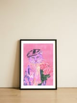 Stylish Cat with Roses — framed, leaning against the wall thumbnail