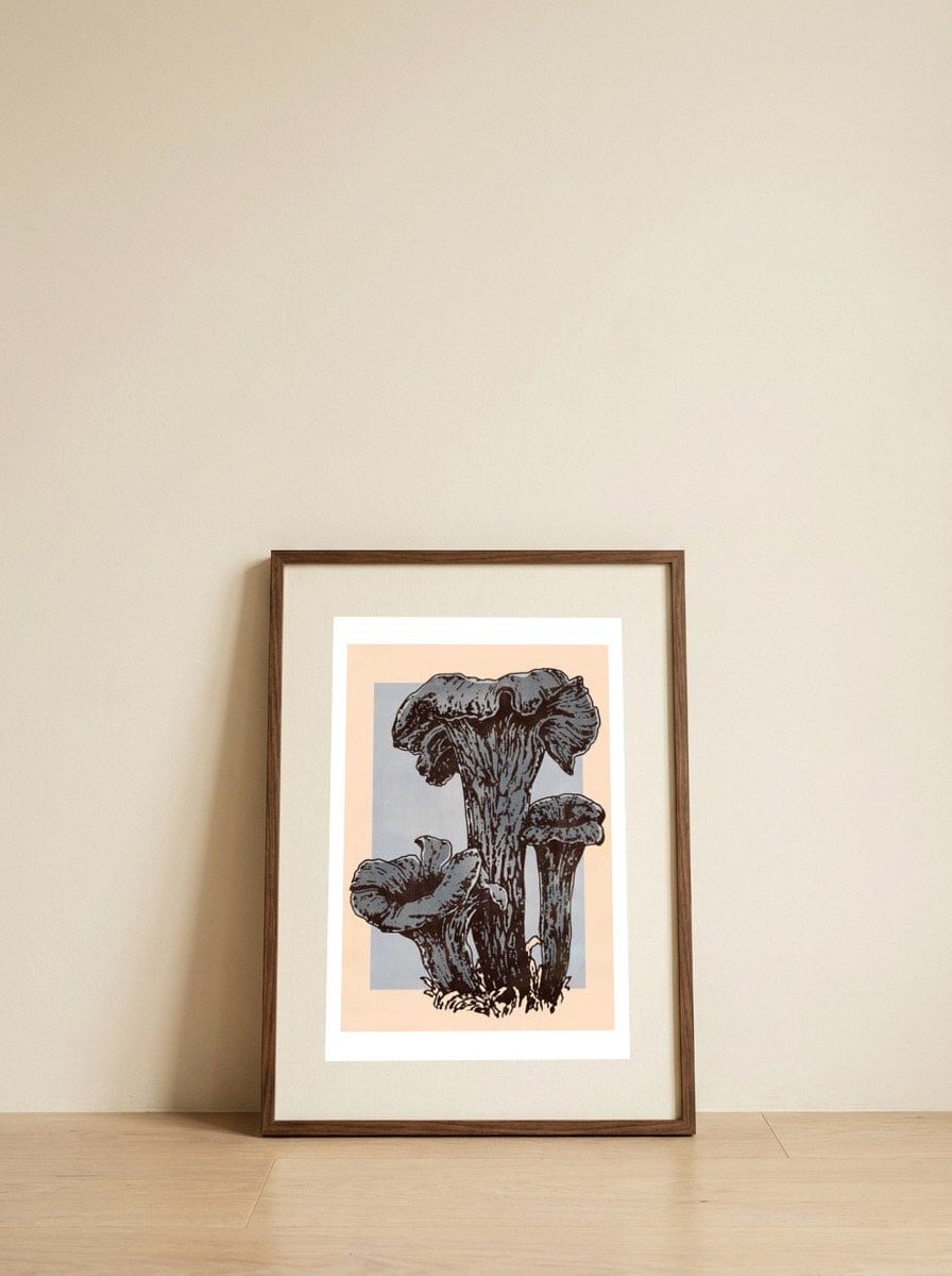 Black Trumpet Fungi — framed, leaning against the wall