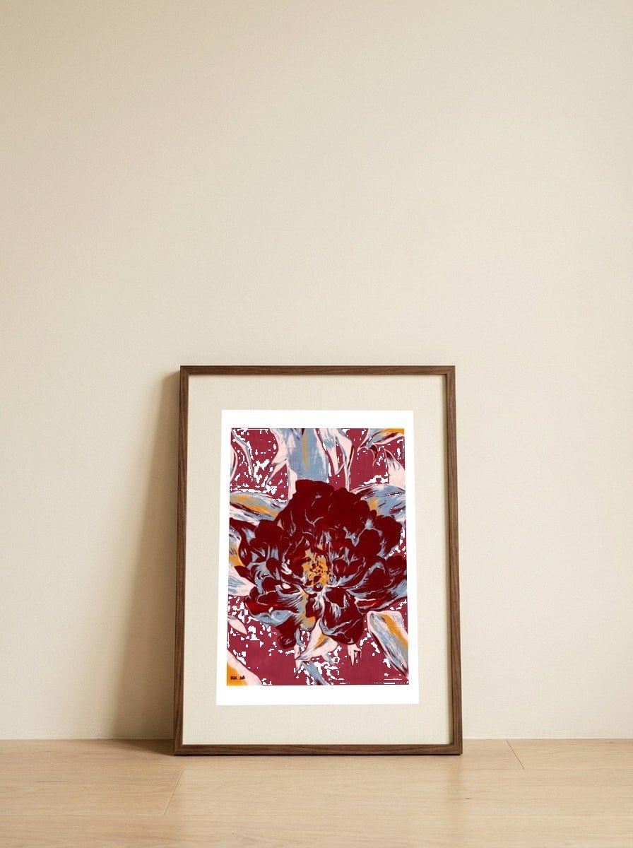 Vibrant Red Floral — framed, leaning against the wall