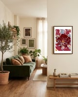 Vibrant Red Floral framed in a grounding room thumbnail