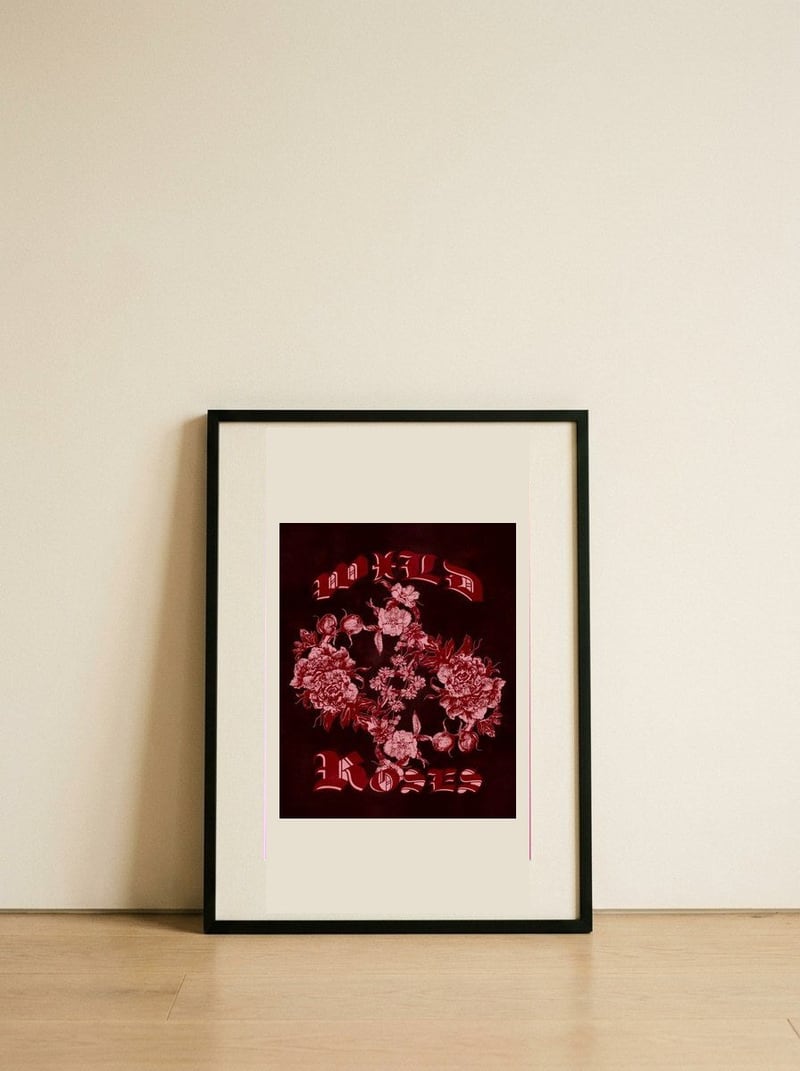 Damned Roses Floral — framed, leaning against the wall
