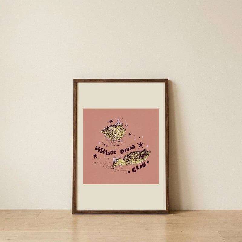 Whimsical Duck Divas — framed, leaning against the wall