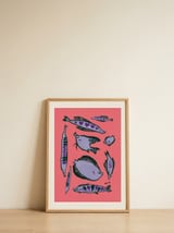 Whimsical Purple Fish — framed, leaning against the wall thumbnail