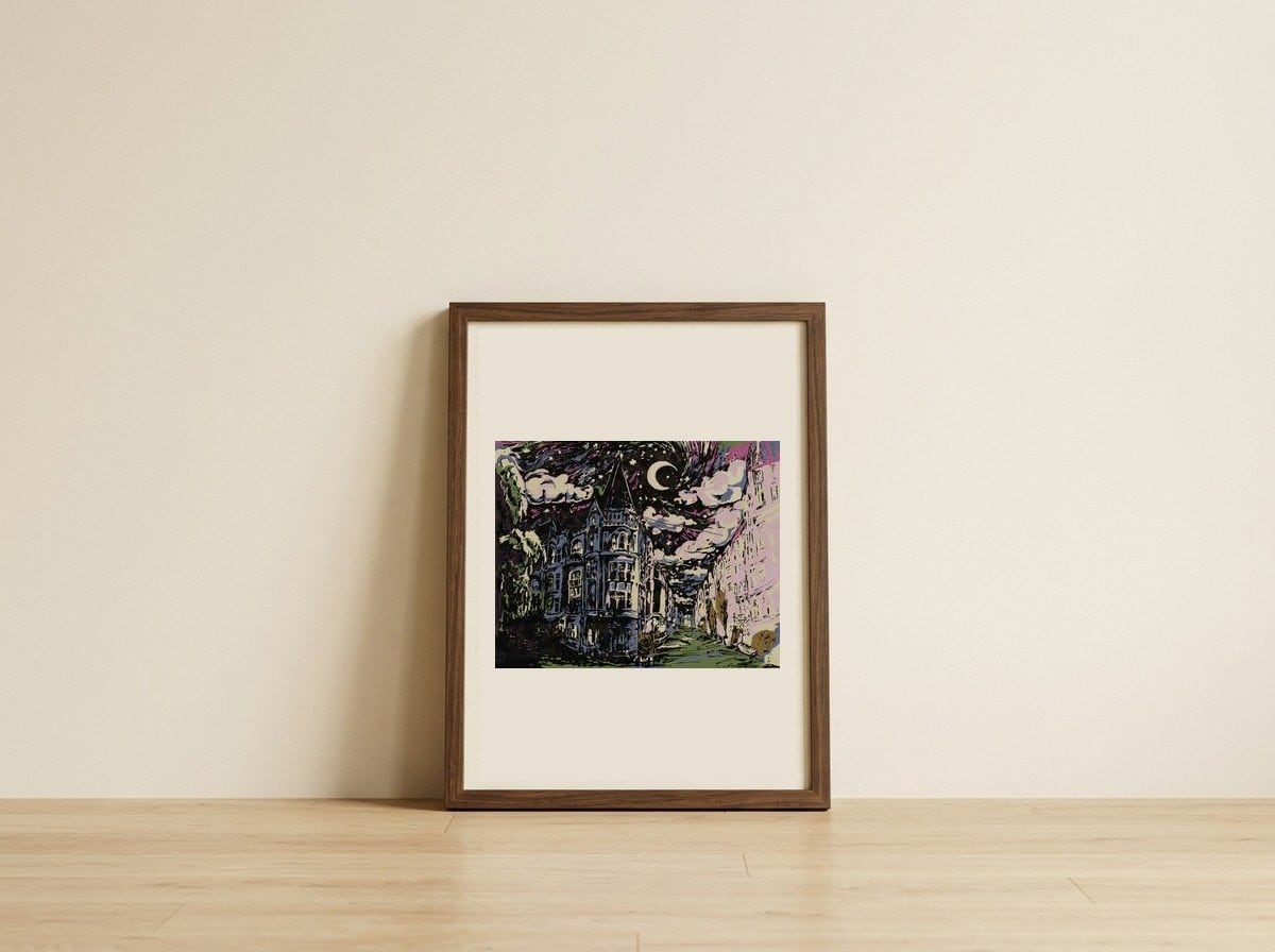 Mysterious City Night — framed, leaning against the wall