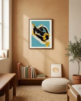 Playful Calico Cat framed in a gentle room thumbnail