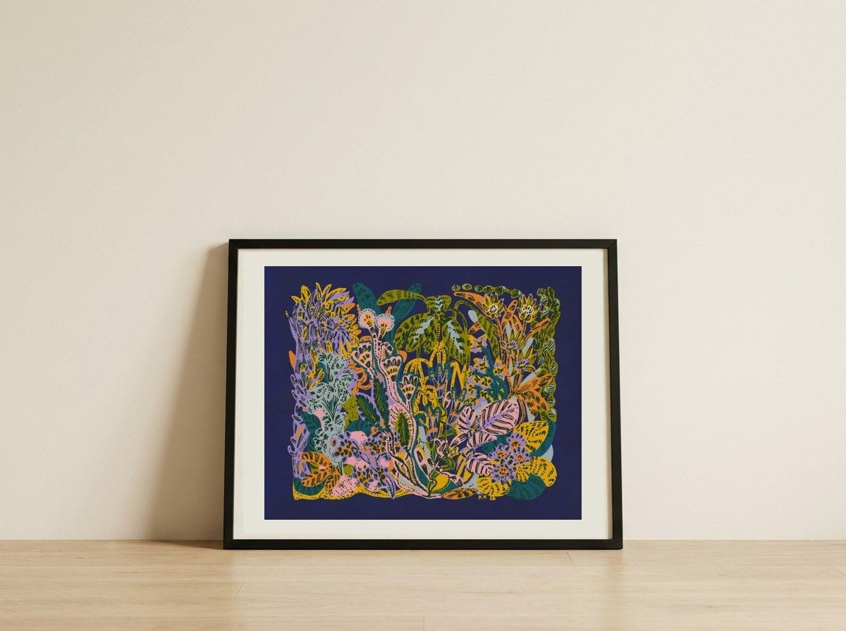 Vibrant Tropical Garden — framed, leaning against the wall
