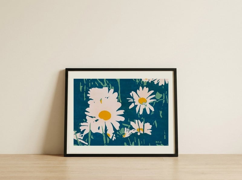 Graphic White Daisies — framed, leaning against the wall