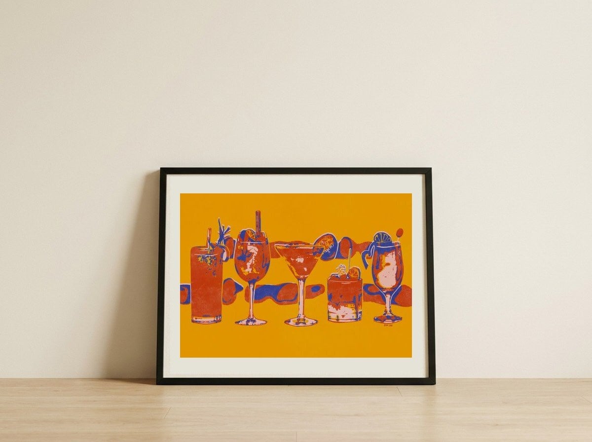 Happy Hour Cocktails — framed, leaning against the wall