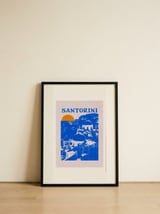 Santorini Blue Domes Sunset — framed, leaning against the wall thumbnail
