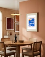 Santorini Blue Domes Sunset framed in a intimate room thumbnail