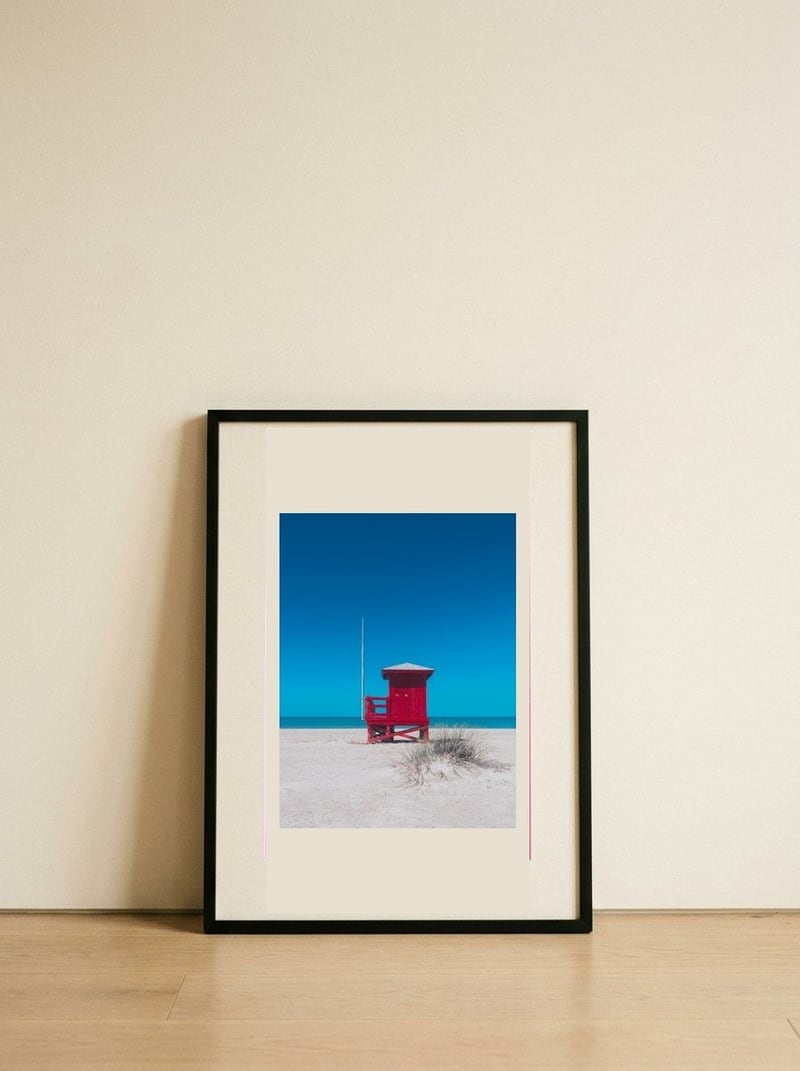 Vibrant Beach Lifeguard Hut — framed, leaning against the wall