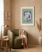Peaceful Floral Cat framed in a tender room thumbnail