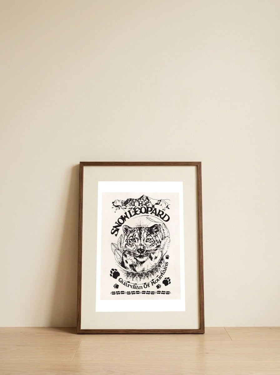 Snow Leopard Guardian — framed, leaning against the wall