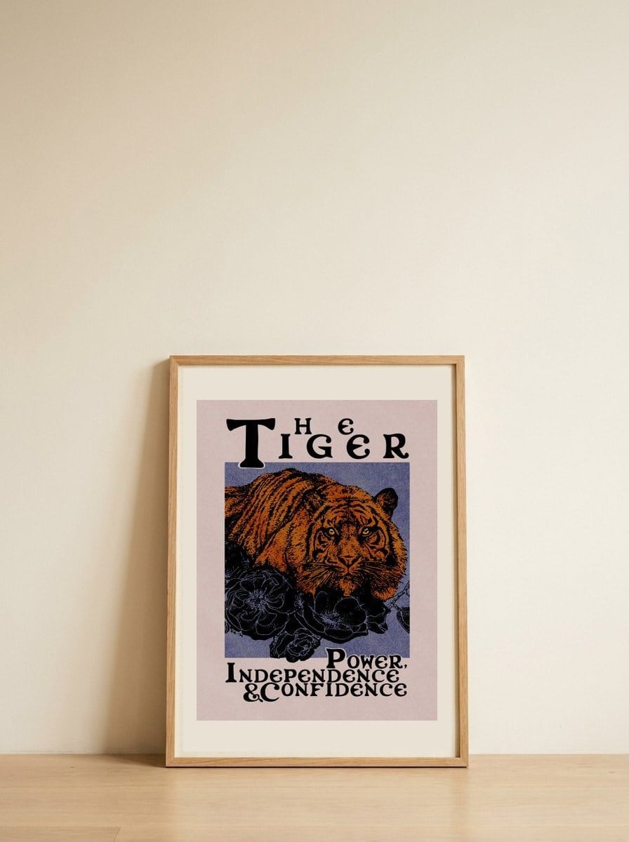 Majestic Tiger Gaze — framed, leaning against the wall