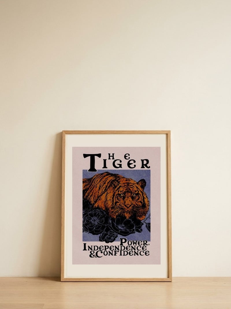 Majestic Tiger Gaze — framed, leaning against the wall