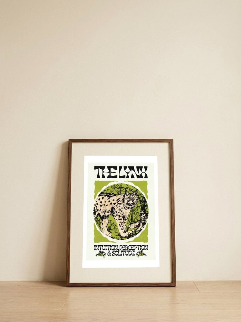 The Lynx Wild Intuition — framed, leaning against the wall