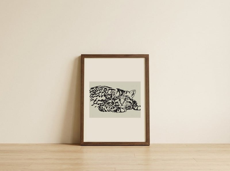 Resting Leopard Gaze — framed, leaning against the wall