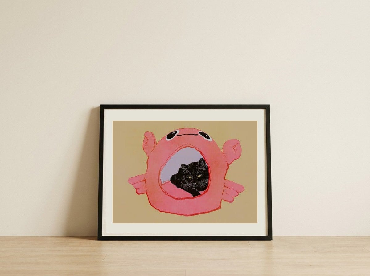 Black Cat Crab Home — framed, leaning against the wall