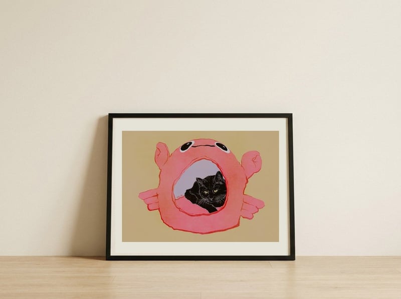 Black Cat Crab Home — framed, leaning against the wall
