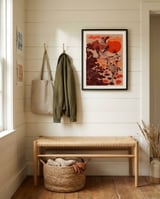 Flying Cranes Tropical Sunset framed in a relaxed room thumbnail