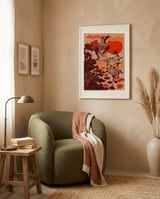 Flying Cranes Tropical Sunset framed in a tender room thumbnail