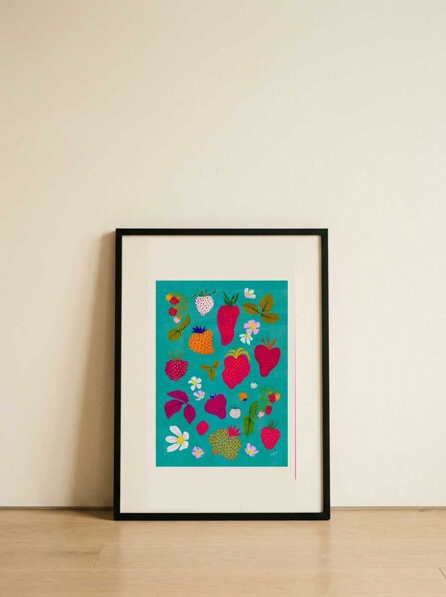 Sweet Strawberry Harvest — framed, leaning against the wall