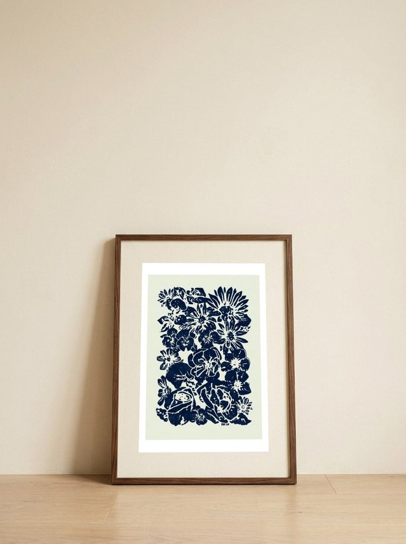 Indigo Floral Arrangement — framed, leaning against the wall