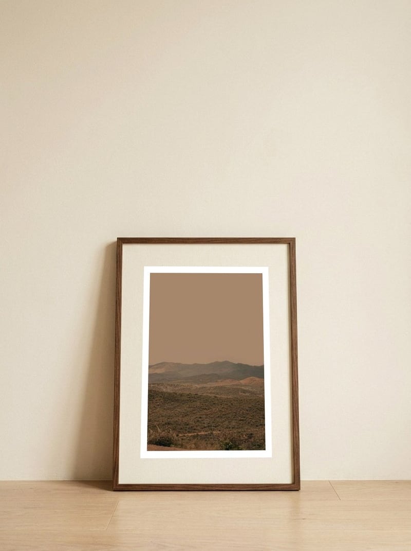 Arid Mountain Horizon — framed, leaning against the wall